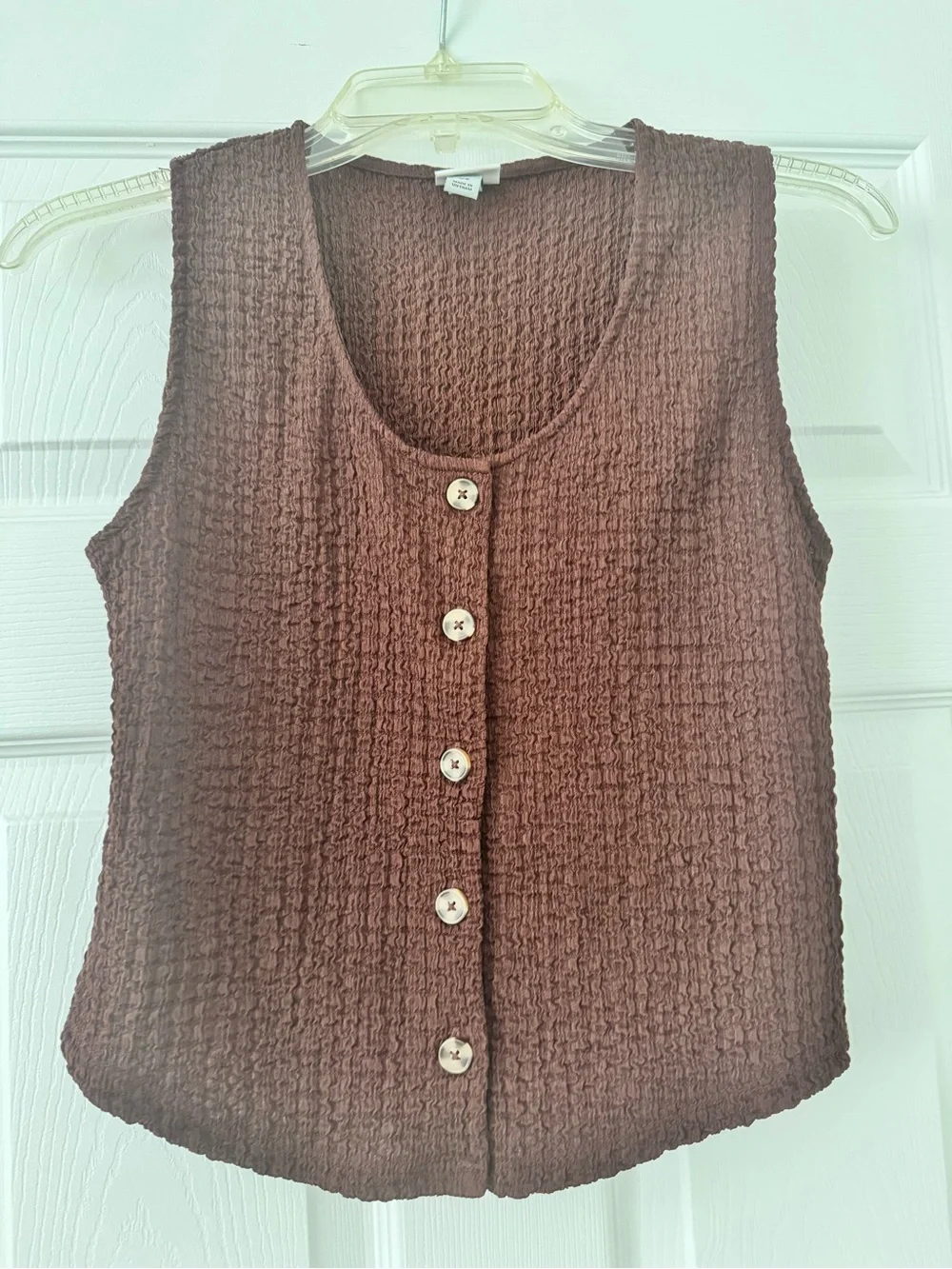 Brown Textured Button-Front Tank Top